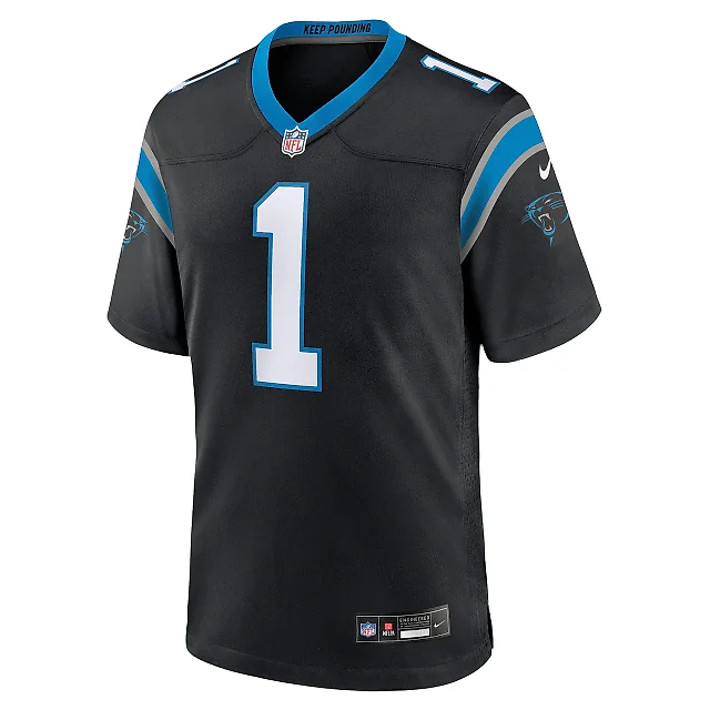 Zennovawear Men's Carolina Panthers Number 1 Groom Black Game Jersey