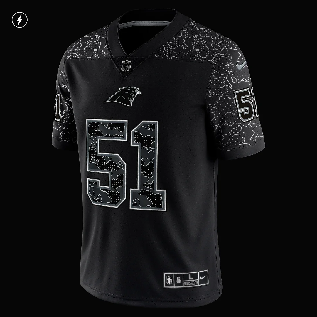 Zennovawear Men's Carolina Panthers Sam Mills Black Retired Player RFLCTV Limited Jersey