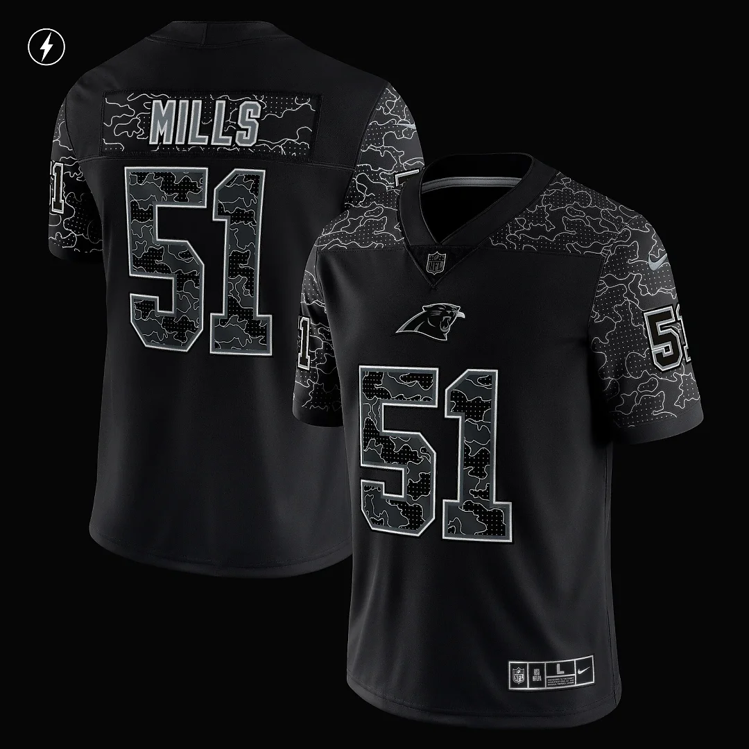 Zennovawear Men's Carolina Panthers Sam Mills Black Retired Player RFLCTV Limited Jersey