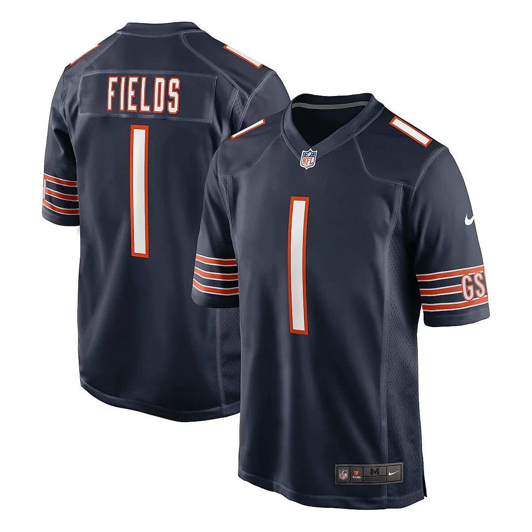 Zennovawear Men's Chicago Bears Justin Fields Navy Game Jersey