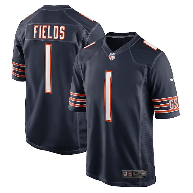 Zennovawear Men's Chicago Bears Justin Fields Navy Player Game Jersey