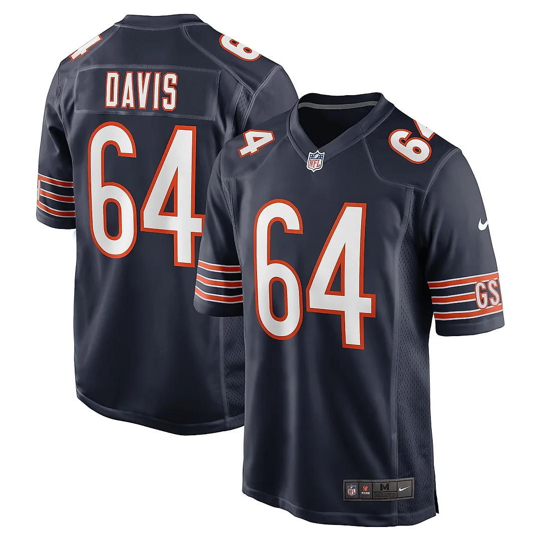 Zennovawear Men's Chicago Bears Nate Davis Navy Game Jersey