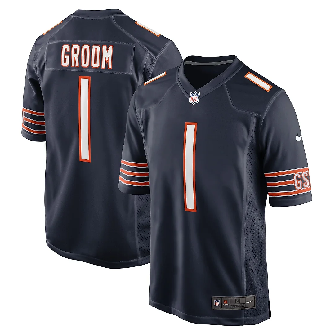 Zennovawear Men's Chicago Bears Number 1 Groom Navy Game Jersey