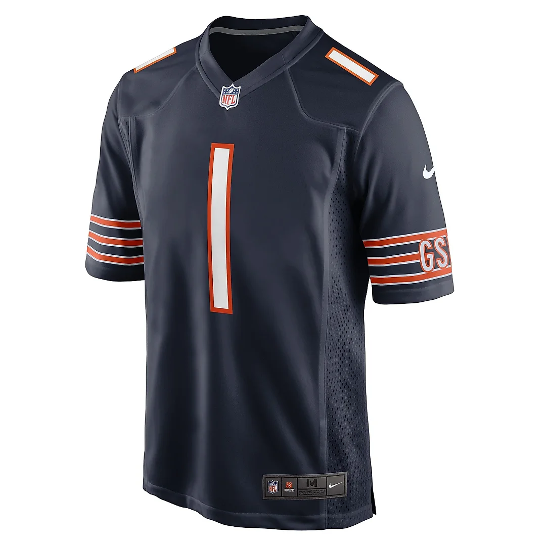 Zennovawear Men's Chicago Bears Number 1 Groom Navy Game Jersey