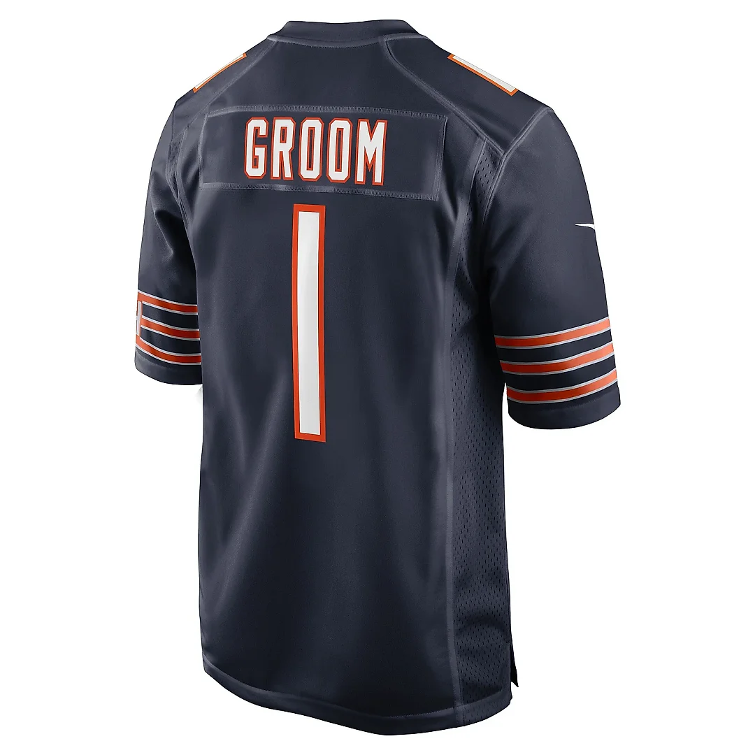 Zennovawear Men's Chicago Bears Number 1 Groom Navy Game Jersey