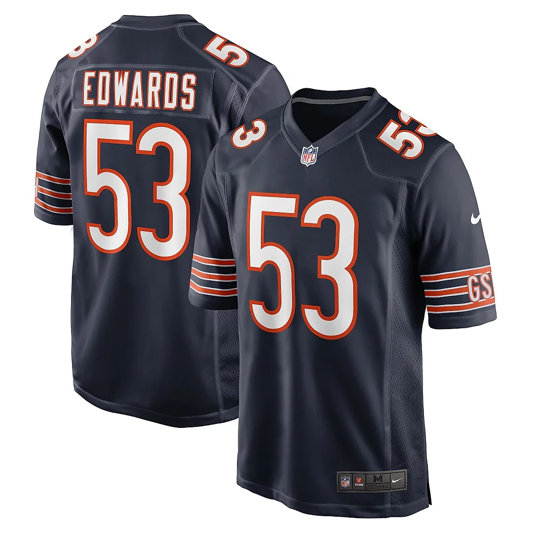 Zennovawear Men's Chicago Bears TJ Edwards Navy Game Player Jersey