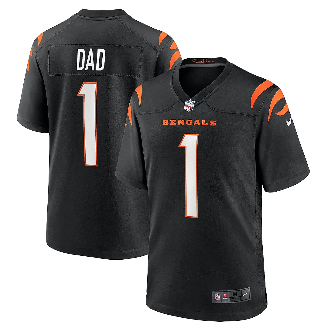 Zennovawear Men's Cincinnati Bengals Number 1 Dad Black Game Jersey