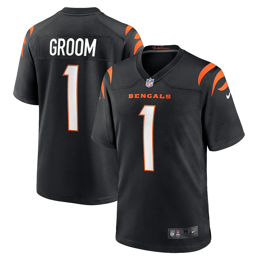 Zennovawear Men's Cincinnati Bengals Number 1 Groom Black Game Jersey