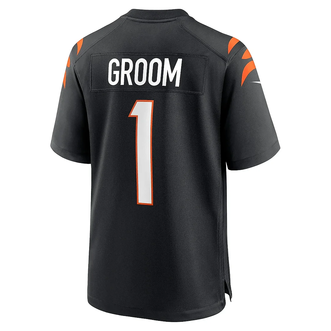 Zennovawear Men's Cincinnati Bengals Number 1 Groom Black Game Jersey