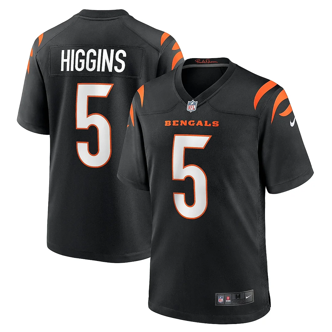 Zennovawear Men's Cincinnati Bengals Tee Higgins Black Game Player Jersey