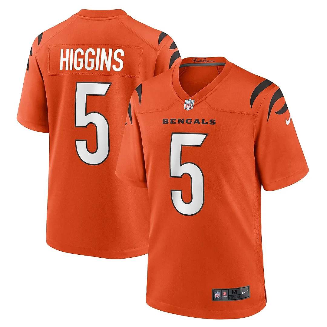 Zennovawear Men's Cincinnati Bengals Tee Higgins Orange Alternate Game Player Jersey