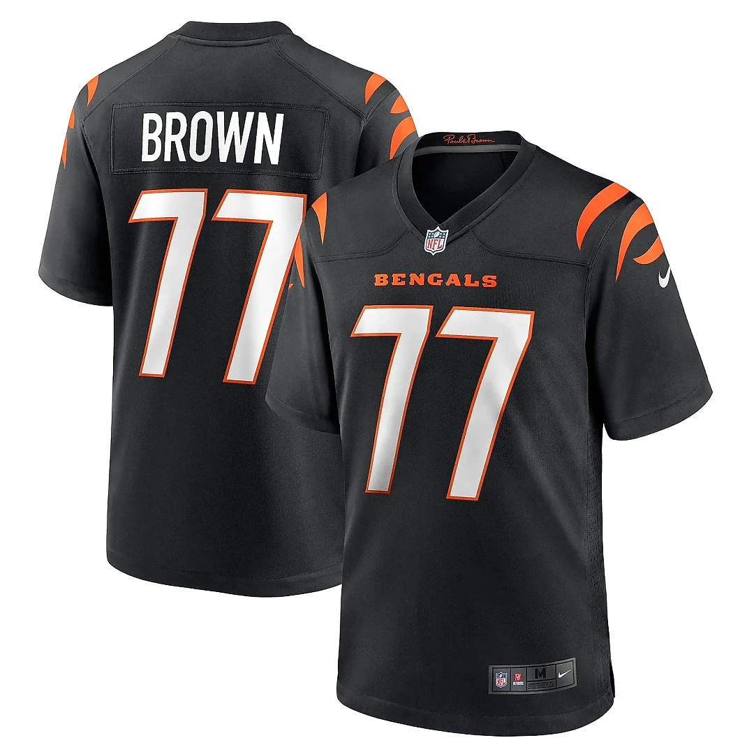 Zennovawear Men's Cincinnati Bengals Trent Brown Black Game Jersey