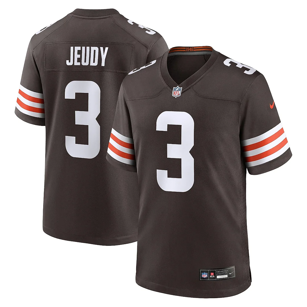 Zennovawear Men's Cleveland Browns Jerry Jeudy Brown Game Jersey