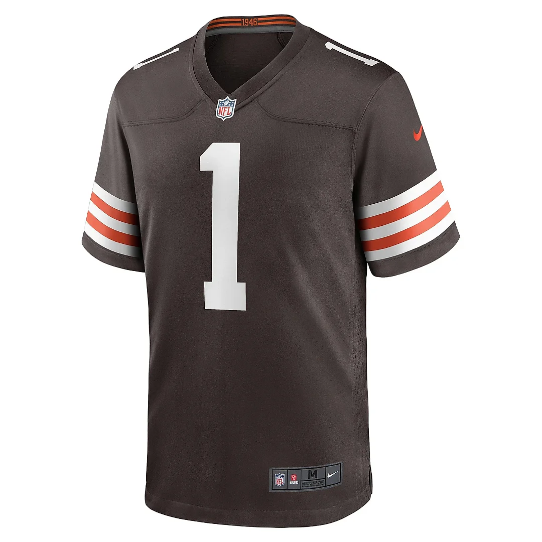 Zennovawear Men's Cleveland Browns Number 1 Groom Brown Game Jersey