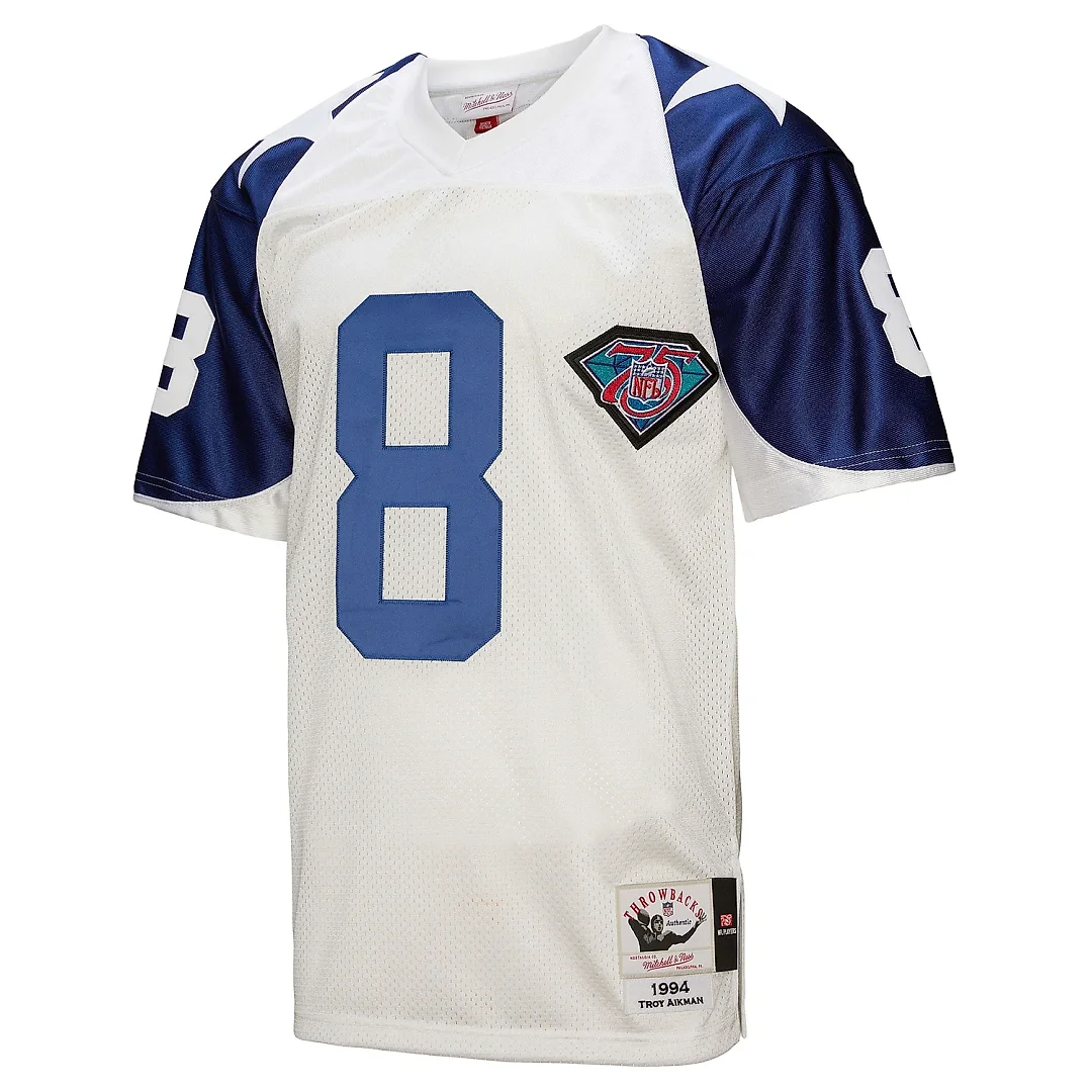 Zennovawear Men's Dallas Cowboys 1994 Troy Aikman Mitchell & Ness White Throwback Retired Player Jersey