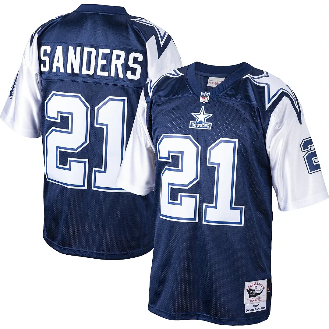 Zennovawear Men's Dallas Cowboys 1995 Deion Sanders Mitchell & Ness Navy Throwback Retired Player Jersey