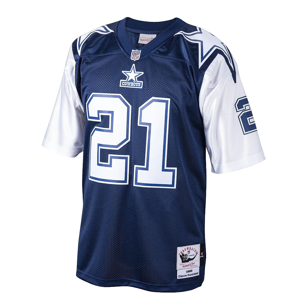 Zennovawear Men's Dallas Cowboys 1995 Deion Sanders Mitchell & Ness Navy Throwback Retired Player Jersey