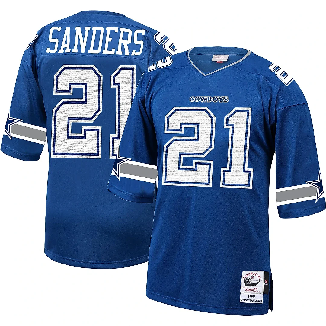 Zennovawear Men's Dallas Cowboys 1996 Deion Sanders Mitchell & Ness Royal Throwback Retired Player Jersey