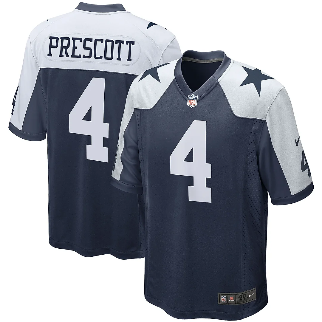 Zennovawear Men's Dallas Cowboys Dak Prescott Navy Alternate Game Team Jersey