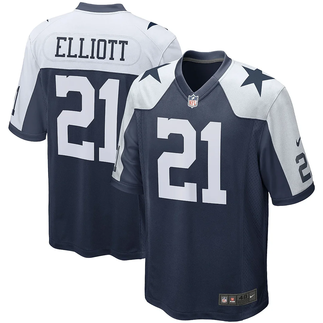 Zennovawear Men's Dallas Cowboys Ezekiel Elliott Navy Alternate Game Team Jersey