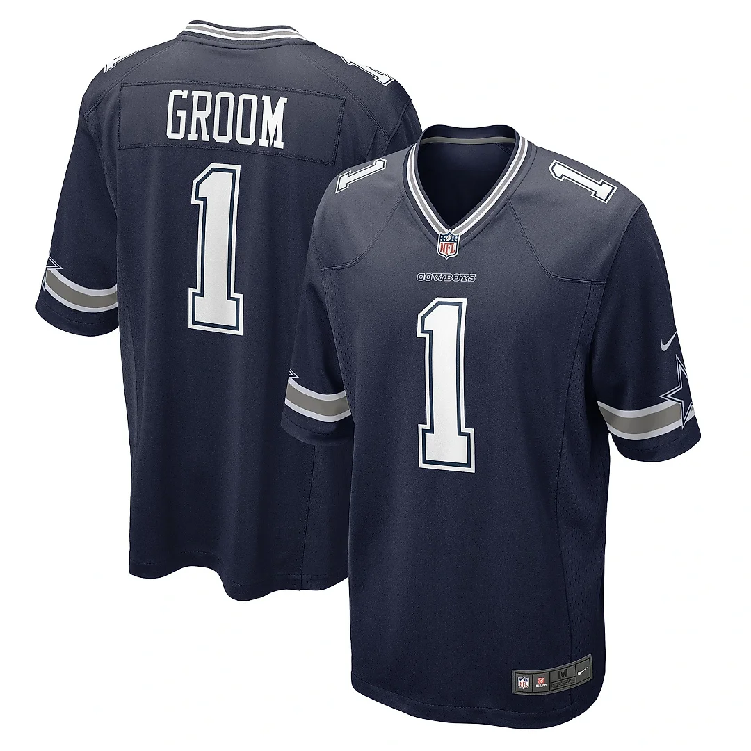 Zennovawear Men's Dallas Cowboys Number 1 Groom Navy Game Jersey