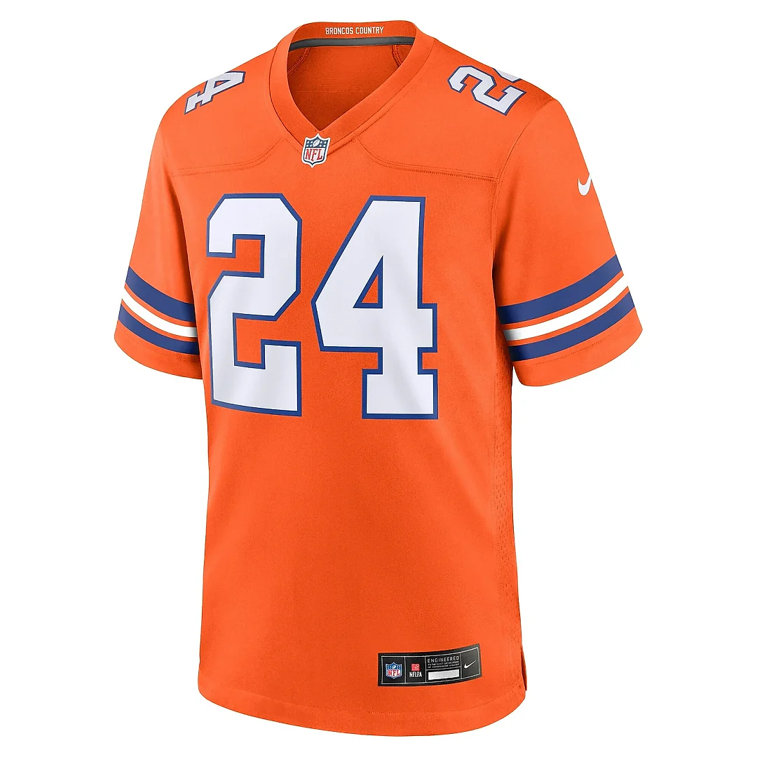 Zennovawear Men's Denver Broncos Champ Bailey Orange Mile High Collection 1977 Throwback Retired Player Game Jersey