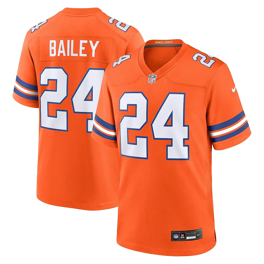 Zennovawear Men's Denver Broncos Champ Bailey Orange Mile High Collection 1977 Throwback Retired Player Game Jersey