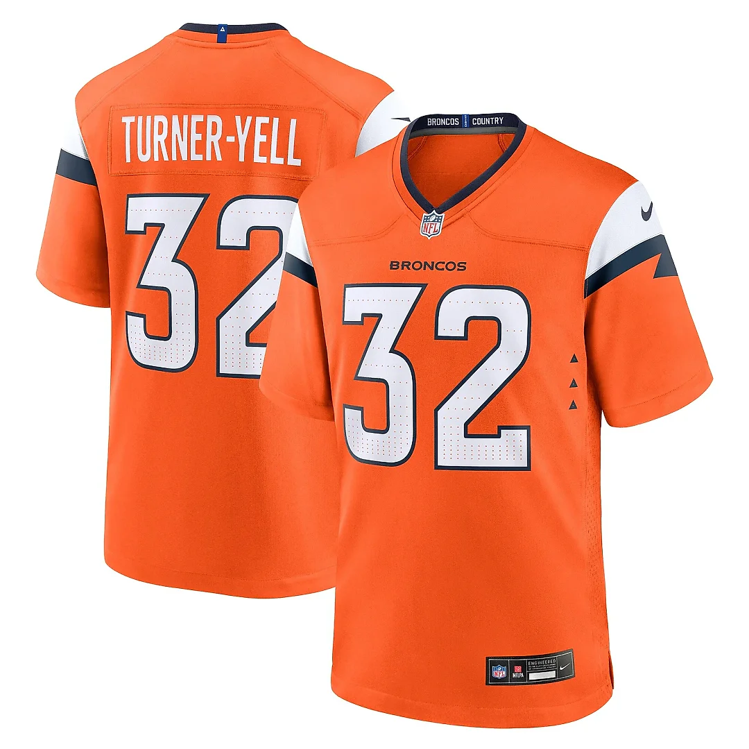 Zennovawear Men's Denver Broncos Delarrin Turner-Yell Orange Team Game Jersey