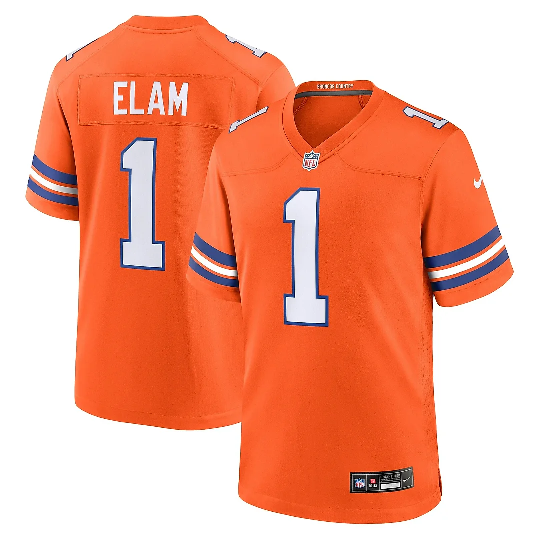 Zennovawear Men's Denver Broncos Jason Elam Orange Mile High Collection 1977 Throwback Retired Player Game Jersey
