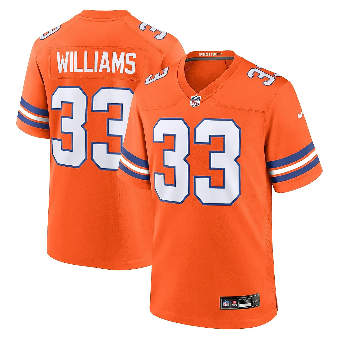 Zennovawear Men's Denver Broncos Javonte Williams Orange Mile High Collection 1977 Throwback Player Game Jersey