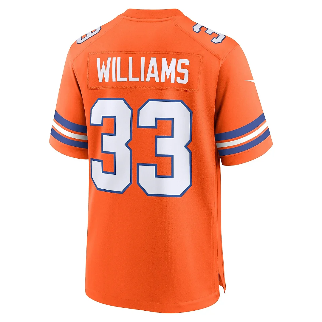 Zennovawear Men's Denver Broncos Javonte Williams Orange Mile High Collection 1977 Throwback Player Game Jersey