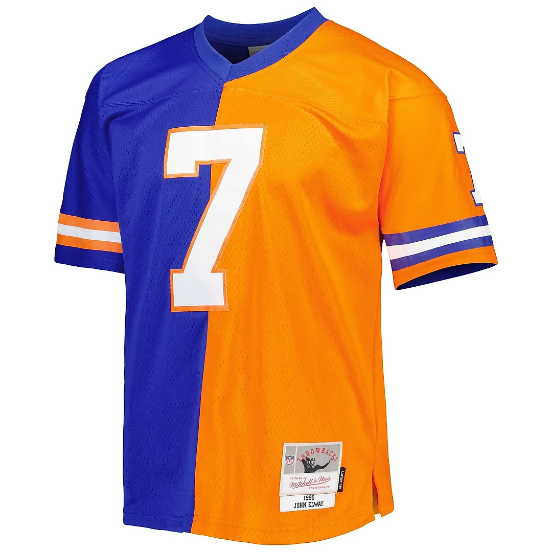 Zennovawear Men's Denver Broncos John Elway Mitchell & Ness Royal/Orange 1990 Split Legacy Jersey