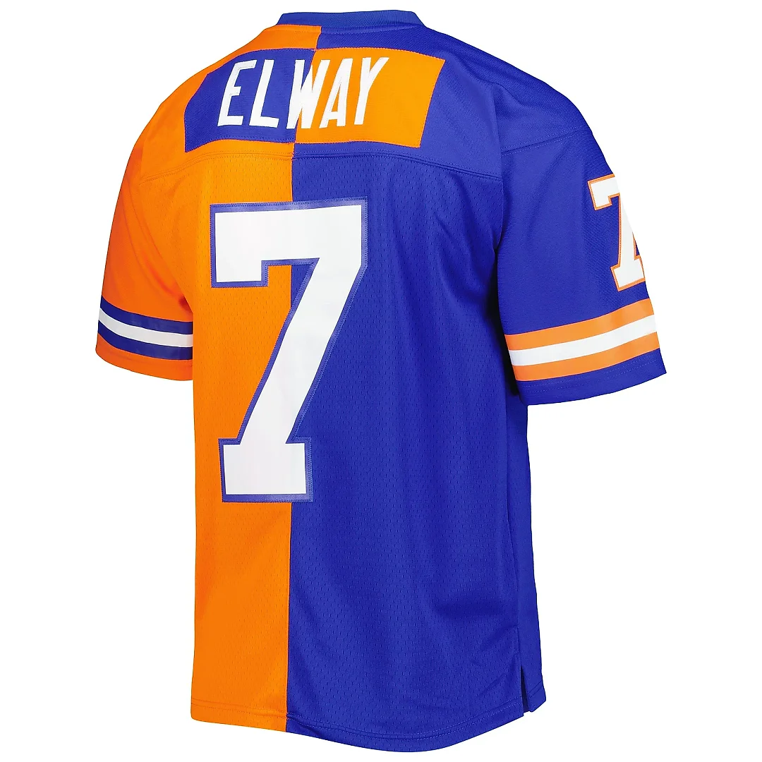 Zennovawear Men's Denver Broncos John Elway Mitchell & Ness Royal/Orange 1990 Split Legacy Jersey
