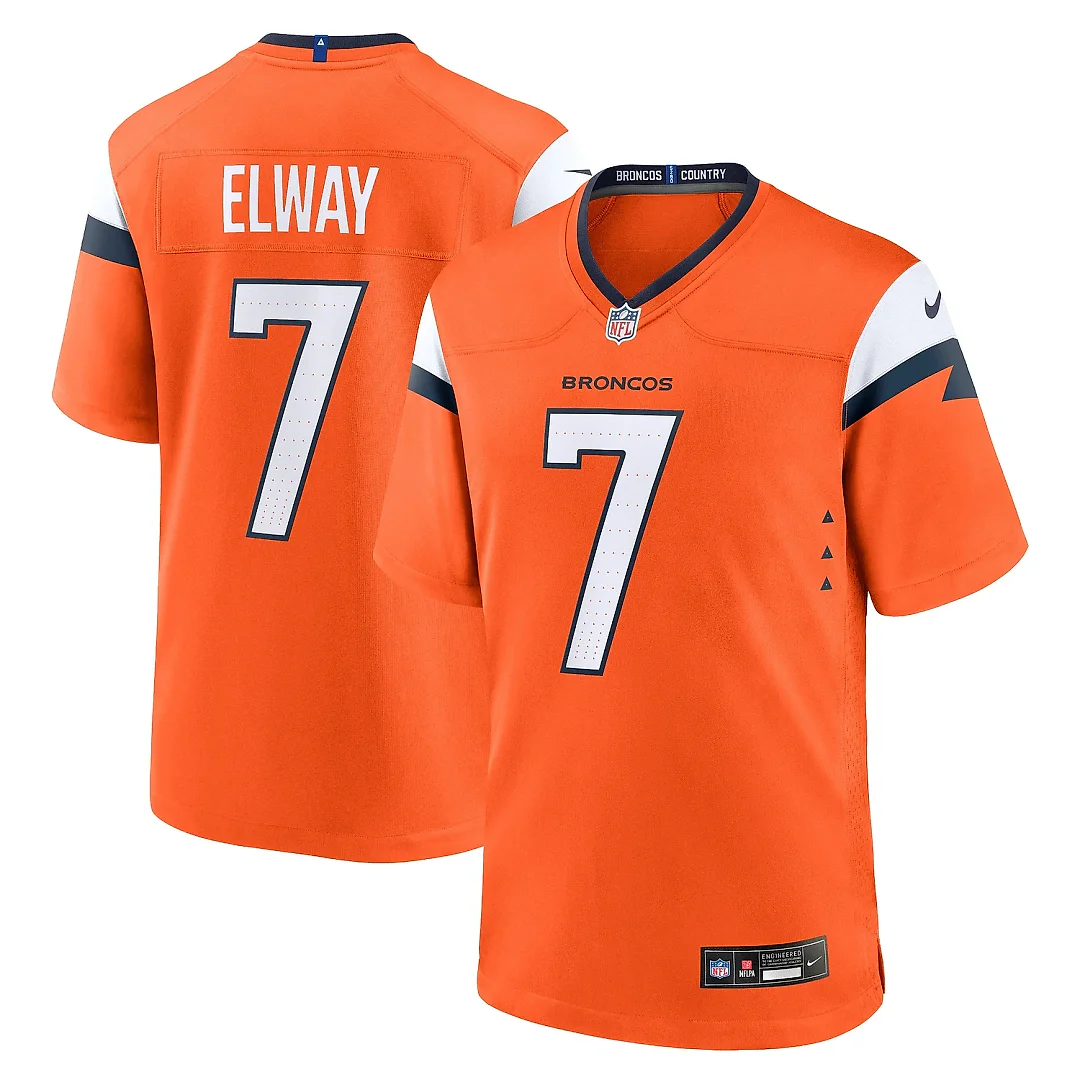 Zennovawear Men's Denver Broncos John Elway Orange Mile High Collection Retired Player Game Jersey