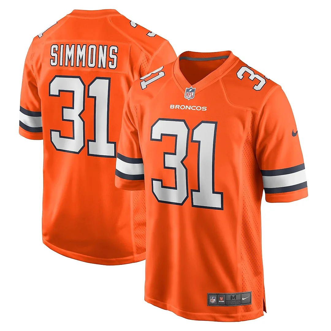 Zennovawear Men's Denver Broncos Justin Simmons Orange Alternate Game Jersey