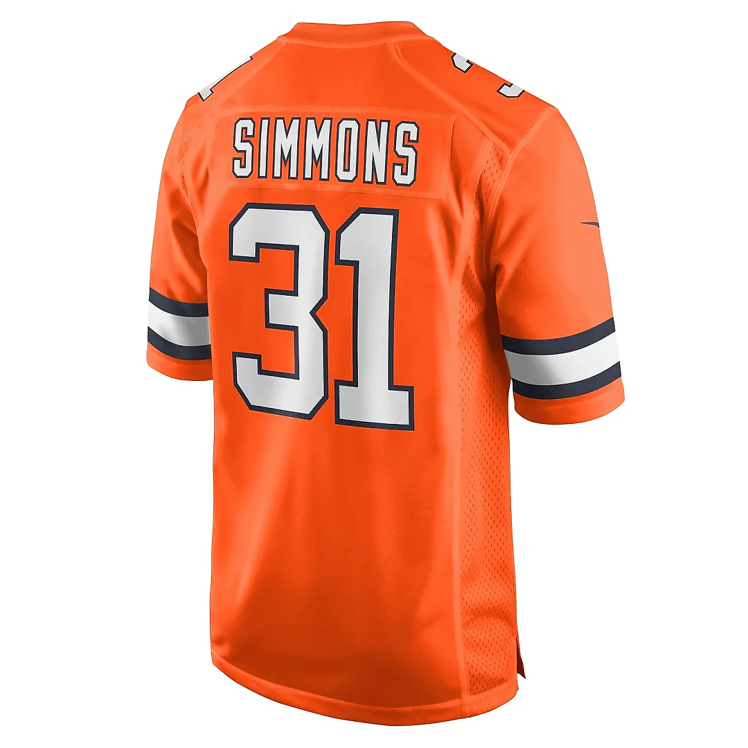 Zennovawear Men's Denver Broncos Justin Simmons Orange Alternate Game Jersey