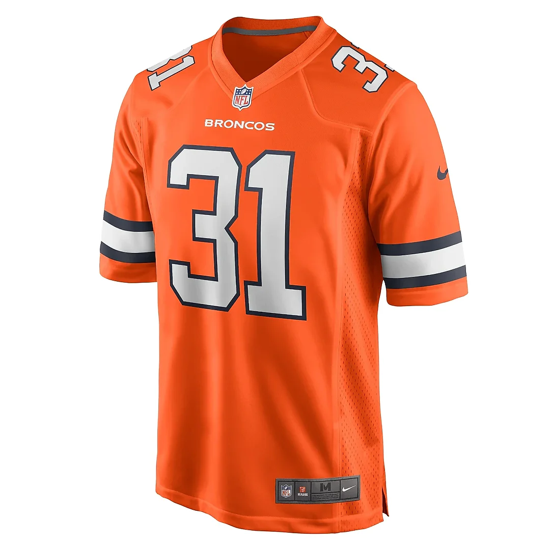 Zennovawear Men's Denver Broncos Justin Simmons Orange Alternate Game Jersey