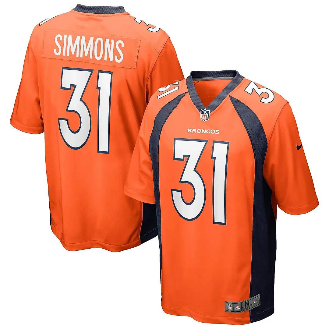 Zennovawear Men's Denver Broncos Justin Simmons Orange Game Jersey