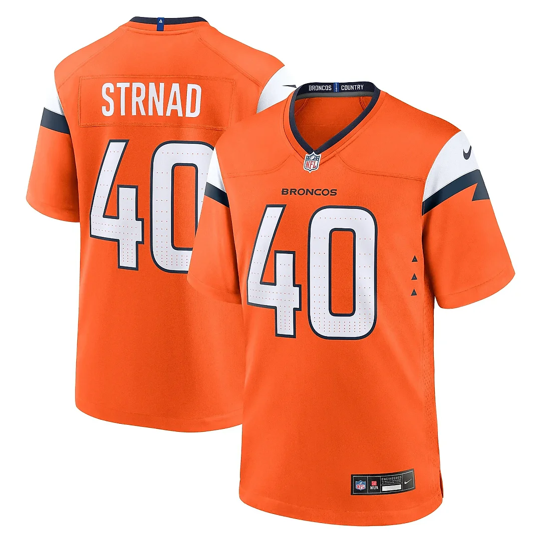 Zennovawear Men's Denver Broncos Justin Strnad Orange Team Game Jersey