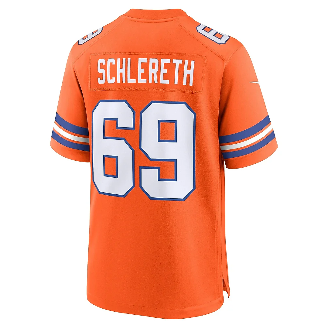 Zennovawear Men's Denver Broncos Mark Schlereth Orange Mile High Collection 1977 Throwback Retired Player Game Jersey