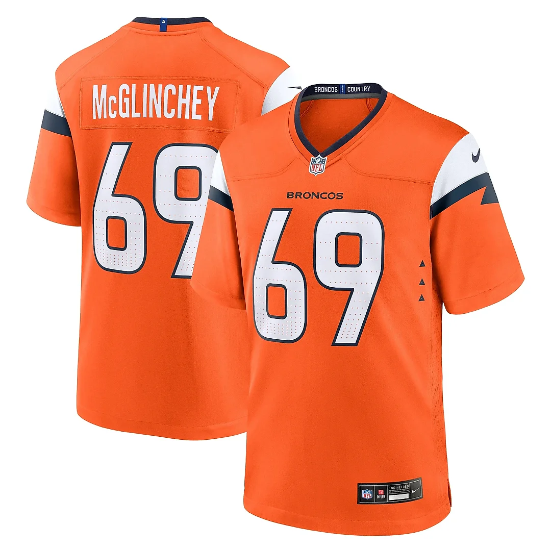 Zennovawear Men's Denver Broncos Mike McGlinchey Orange Team Game Jersey