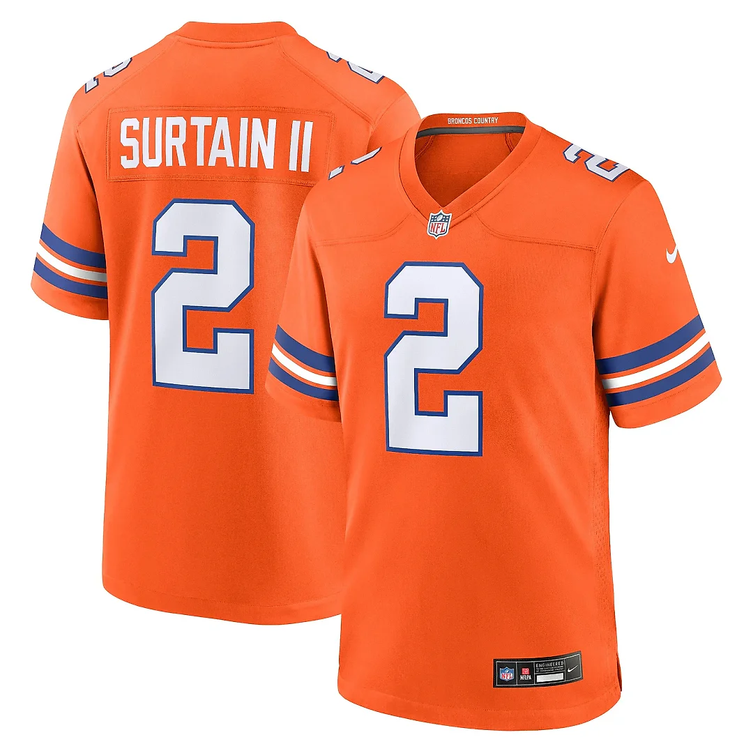 Zennovawear Men's Denver Broncos Patrick Surtain II Orange Mile High Collection 1977 Throwback Player Game Jersey