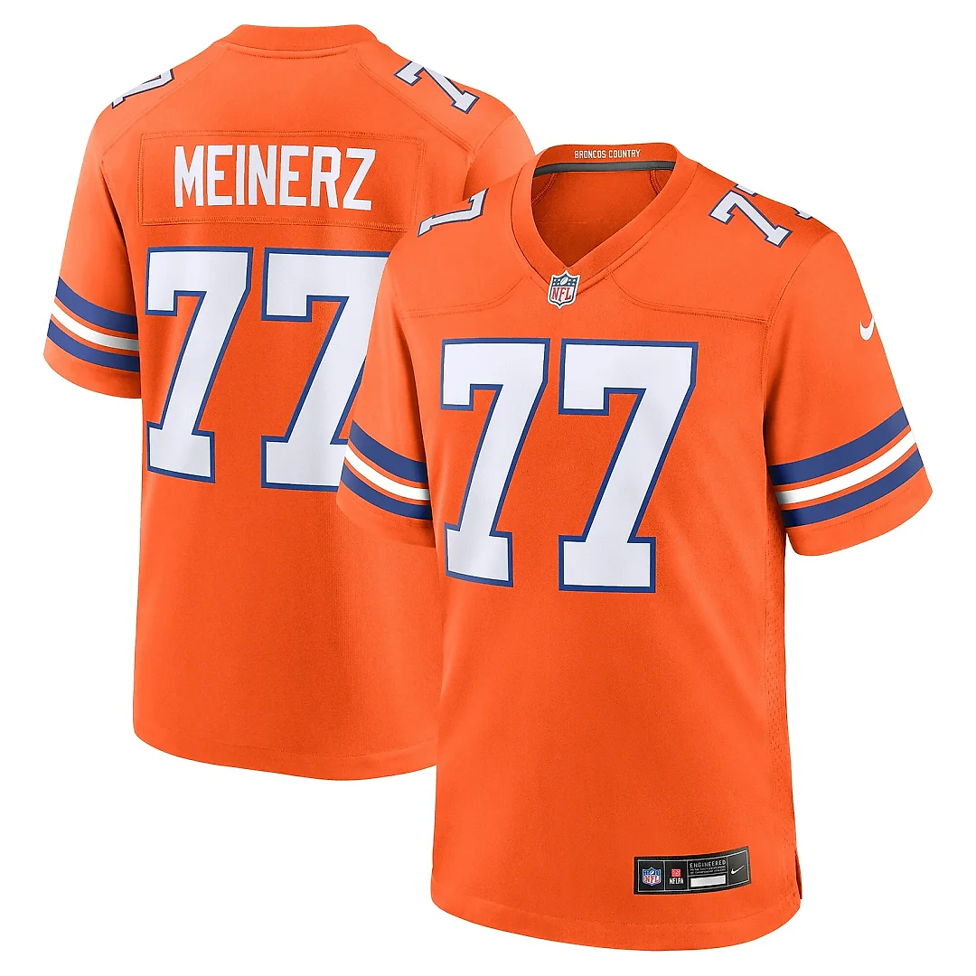 Zennovawear Men's Denver Broncos Quinn Meinerz Orange Mile High Collection 1977 Throwback Player Game Jersey