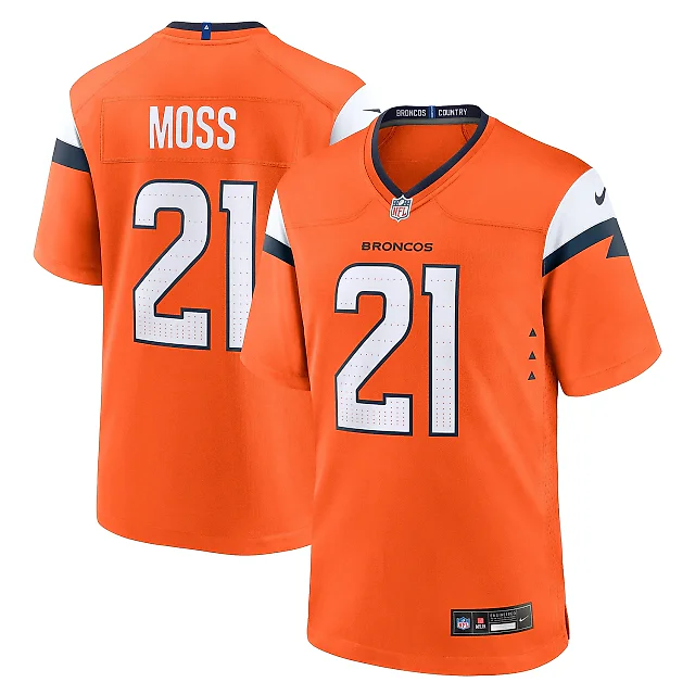 Zennovawear Men's Denver Broncos Riley Moss Orange Team Game Jersey