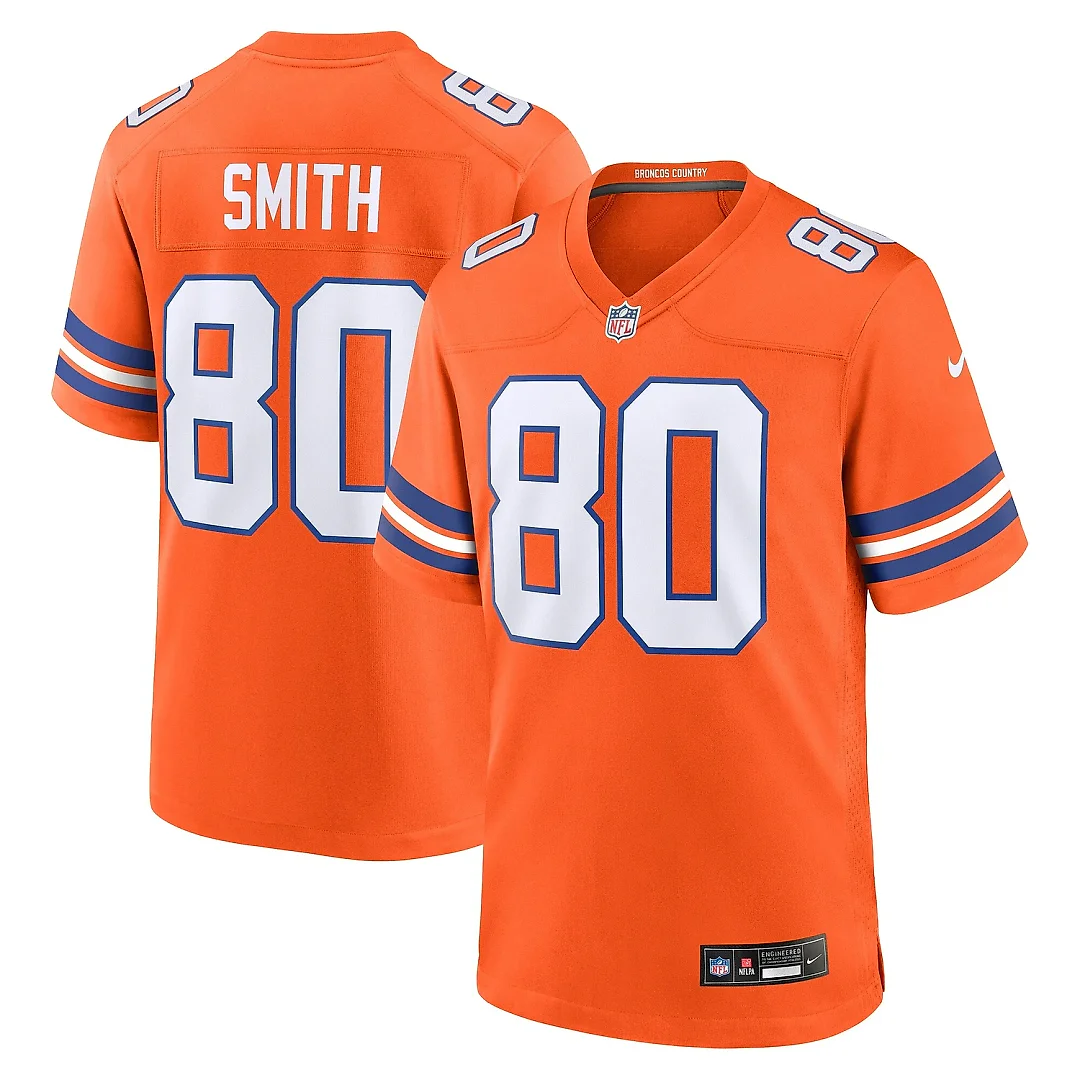Zennovawear Men's Denver Broncos Rod Smith Orange Mile High Collection 1977 Throwback Retired Player Game Jersey