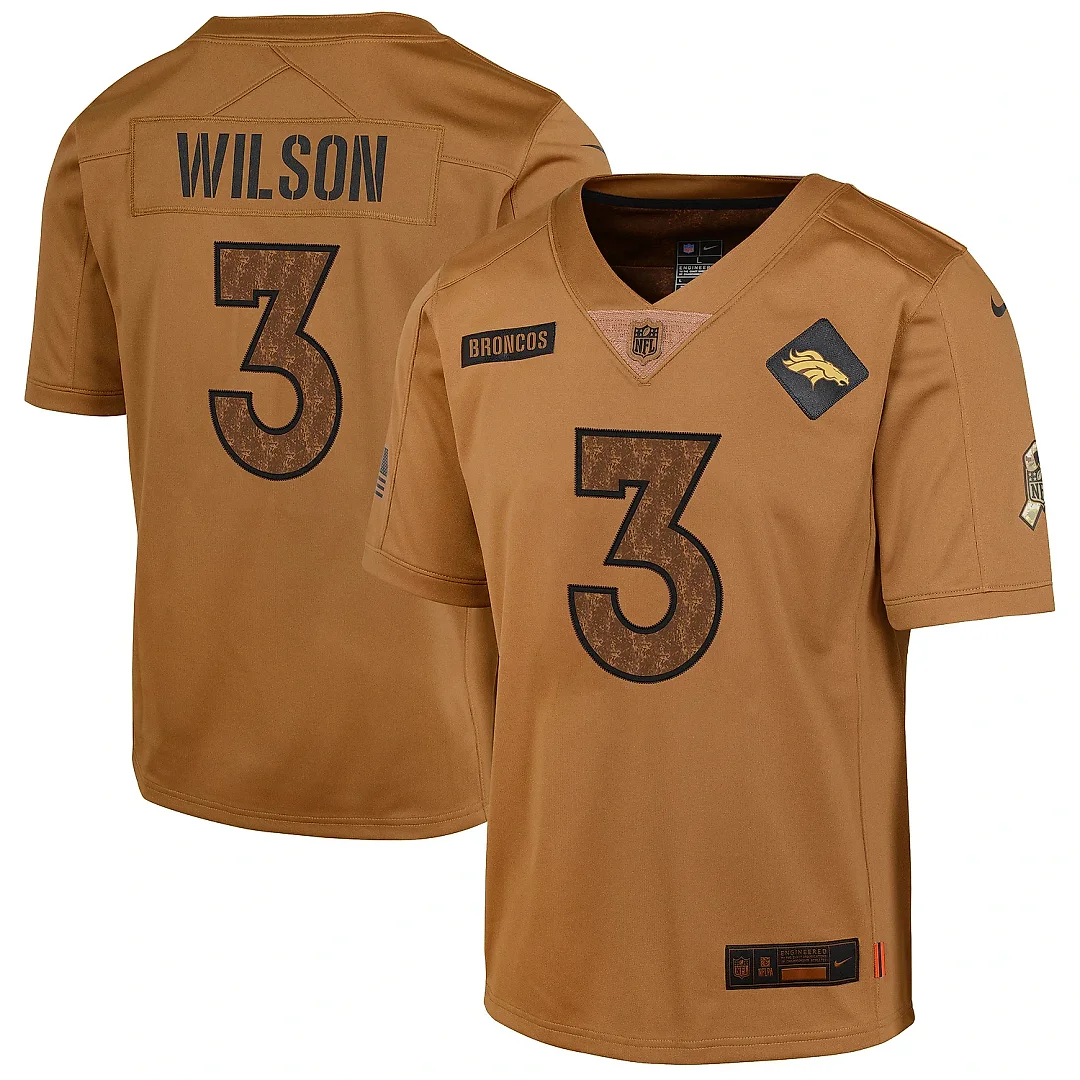 Zennovawear Men's Denver Broncos Russell Wilson Brown Salute To Service Limited Jersey
