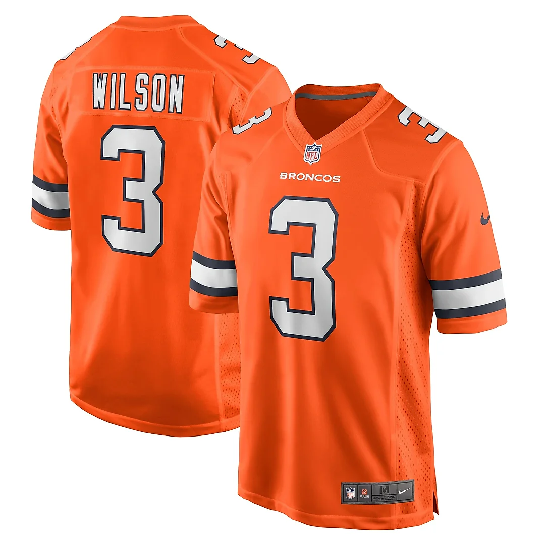 Zennovawear Men's Denver Broncos Russell Wilson Orange Alternate Game Jersey