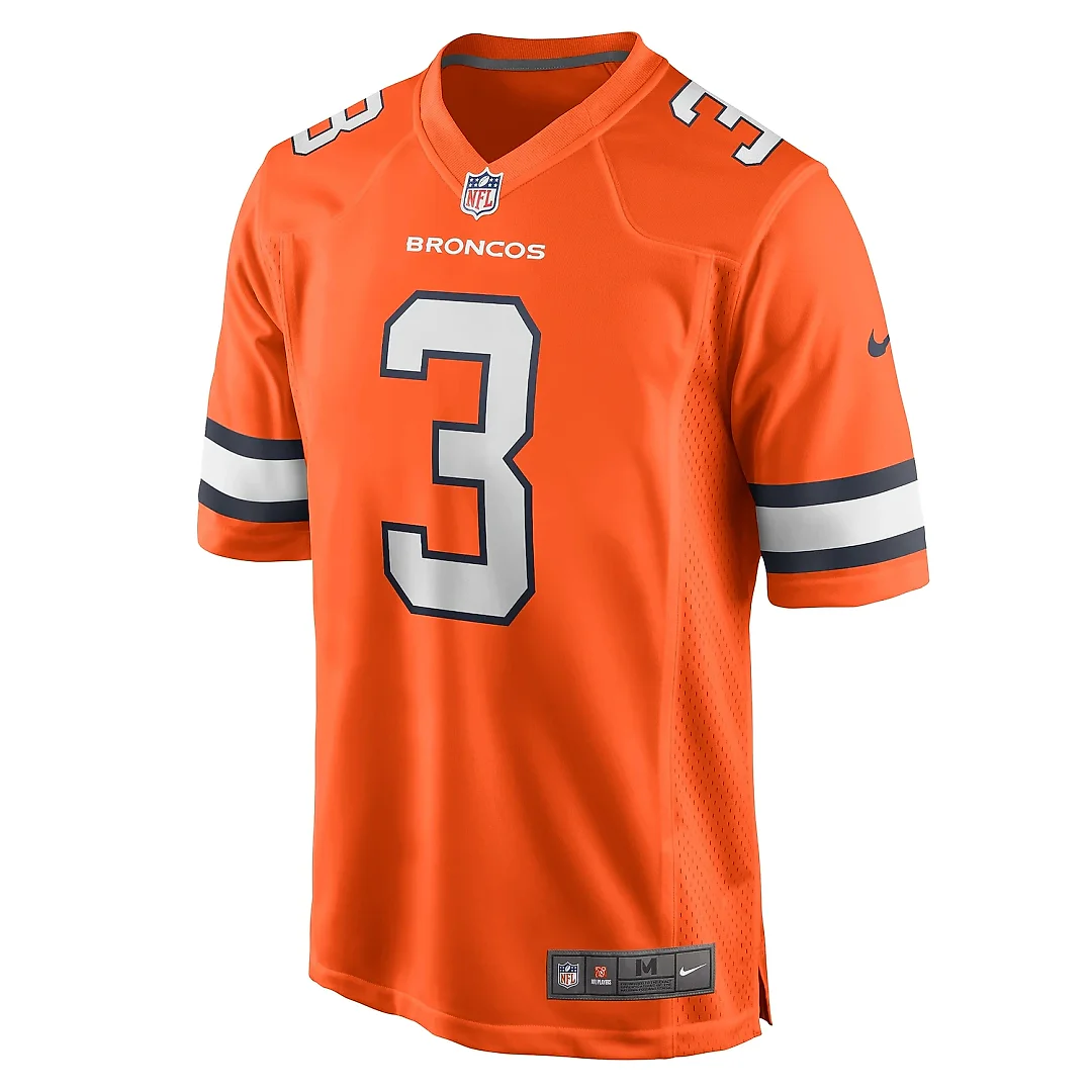 Zennovawear Men's Denver Broncos Russell Wilson Orange Alternate Game Jersey