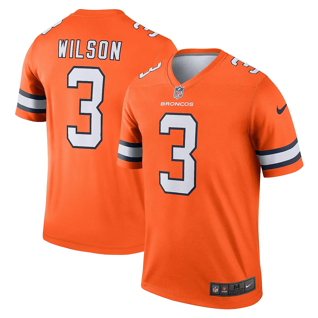 Zennovawear Men's Denver Broncos Russell Wilson Orange Alternate Legend Player Performance Top