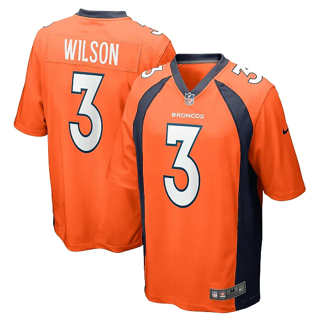 Zennovawear Men's Denver Broncos Russell Wilson Orange Game Jersey
